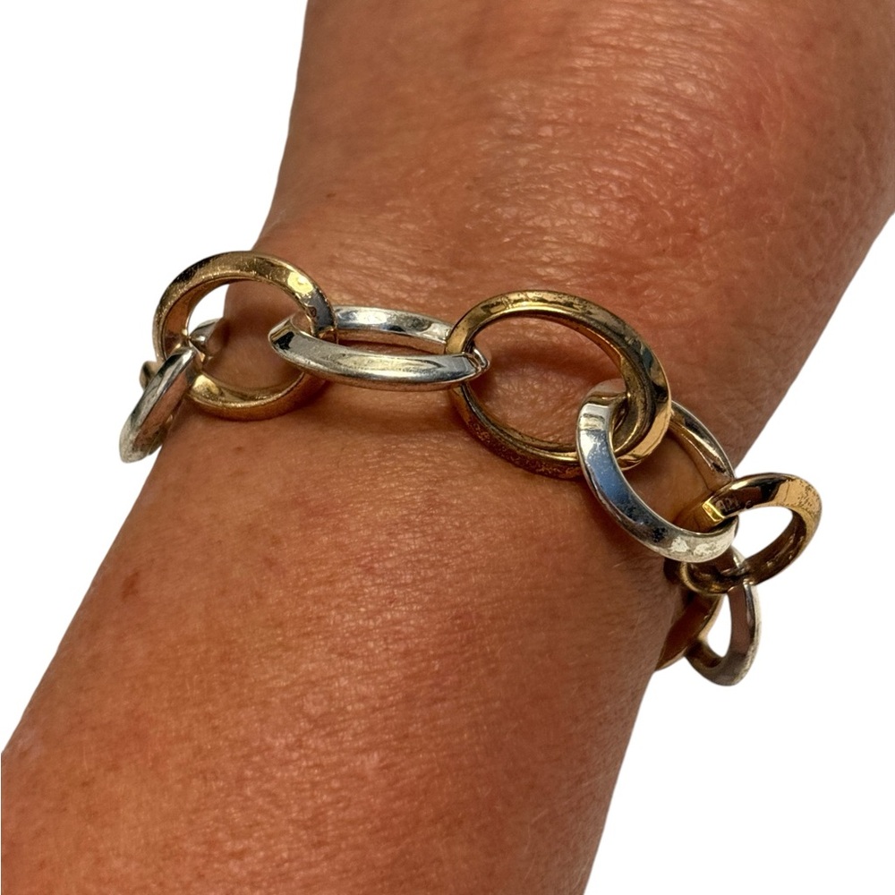 Ralph Lauren Silver & Gold Tone Oval Link Toggle Bracelet 7”